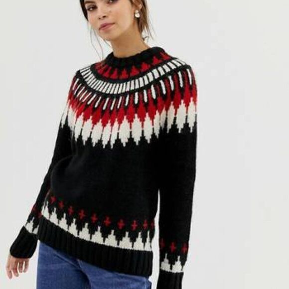 Polo Ralph Lauren Black, Red & White Wool Nordic FairIsle Crew Neck Sweater - Picture 7 of 16